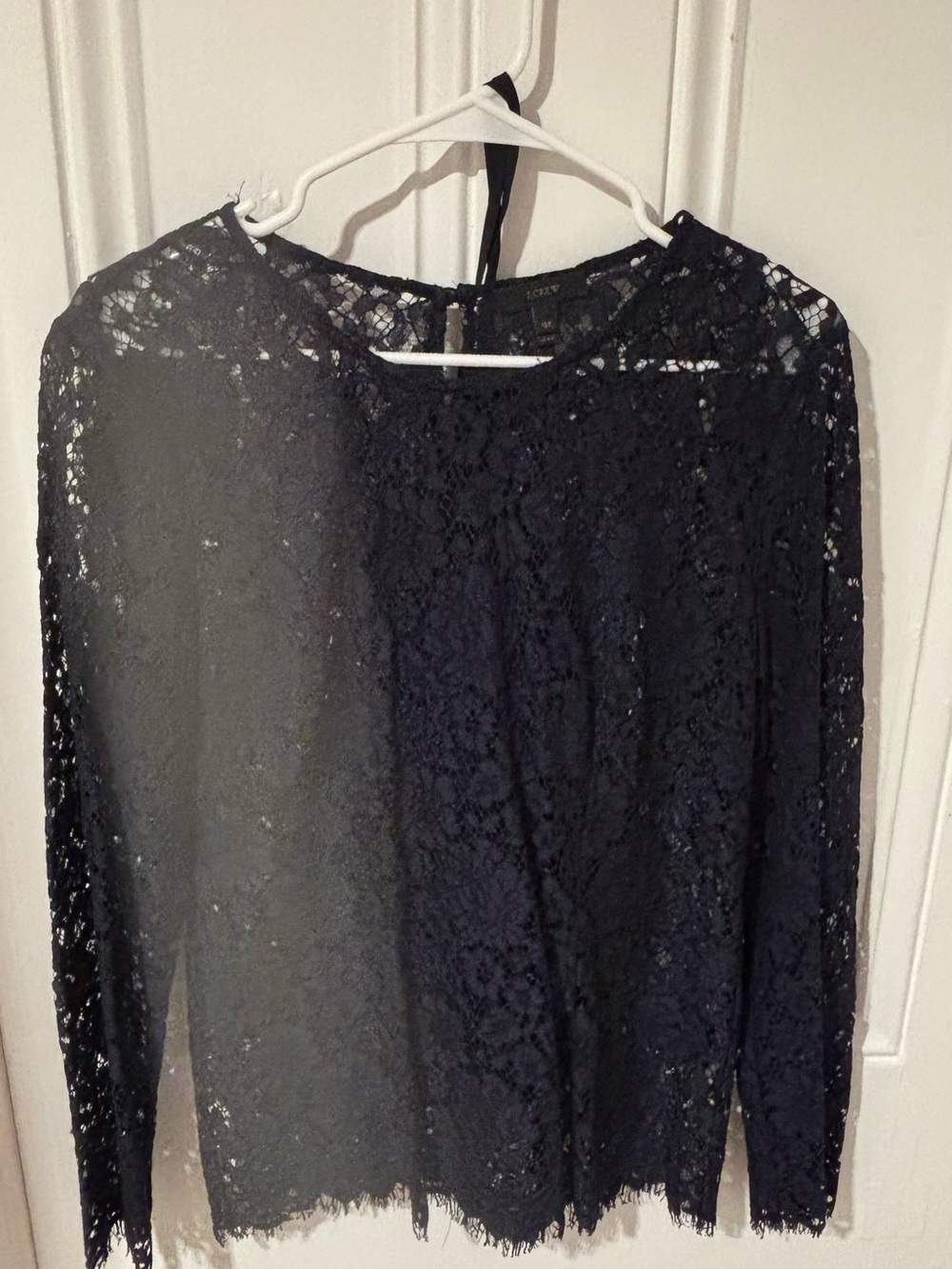 J. Crew Black Floral Lace Long-Sleeve Top with Camisol